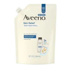 Aveeno Skin Relief Fragrance-Free Body Wash with Triple Oat Formula, Gentle Daily Cleanser for Sensitive Skin Leaves Itchy, Dry Skin Soothed & Feeling Moisturized, Sulfate-Free, 36 fl. oz