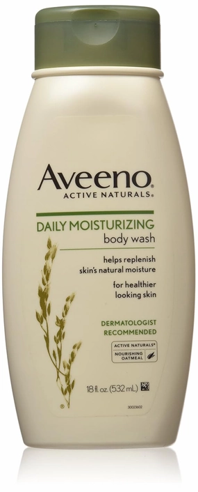 Aveeno Active Naturals Daily Moisturizing Body Wash with Natural Oatmeal, 18-Ounce Bottles (Pack of 3)