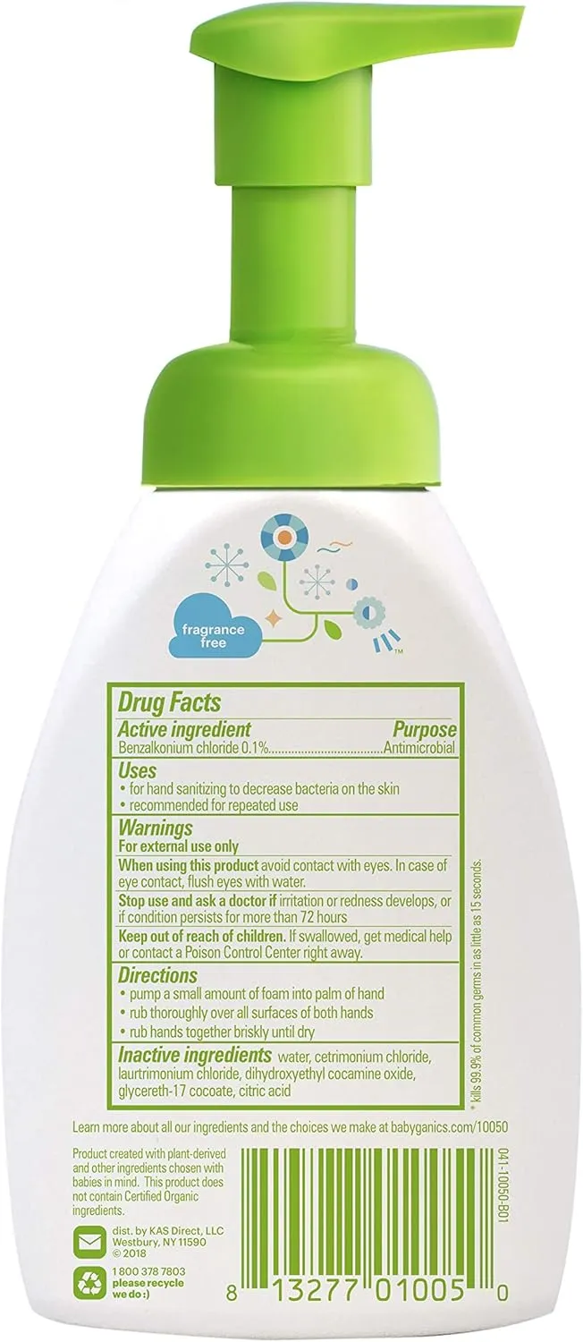 Babyganics Alcohol-Free Foaming Hand Sanitizer, Fragrance Free, 8.45oz Pump Bottle