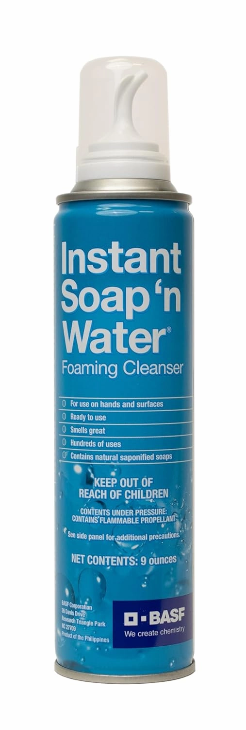 BASF Instant Soap 'n Water, Waterless Foaming Hand Cleanser, Ready to Use No Rinse Subtle Scent Skin Cleaner, On the Go, Home, Work, Travel, Up to 100 Washes, 9 oz