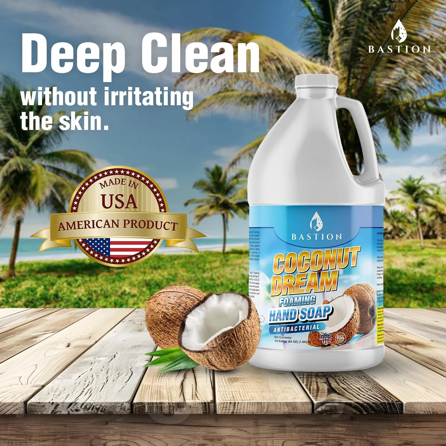 Bastion Antibacterial Foaming Hand Soap - Coconut Dream Hand Wash - Bulk 1/2 Gallon (64 oz) Refill Jug. Coconut Dream Scented. Non-toxic. Made in the USA.(Foaming Dispenser Required)