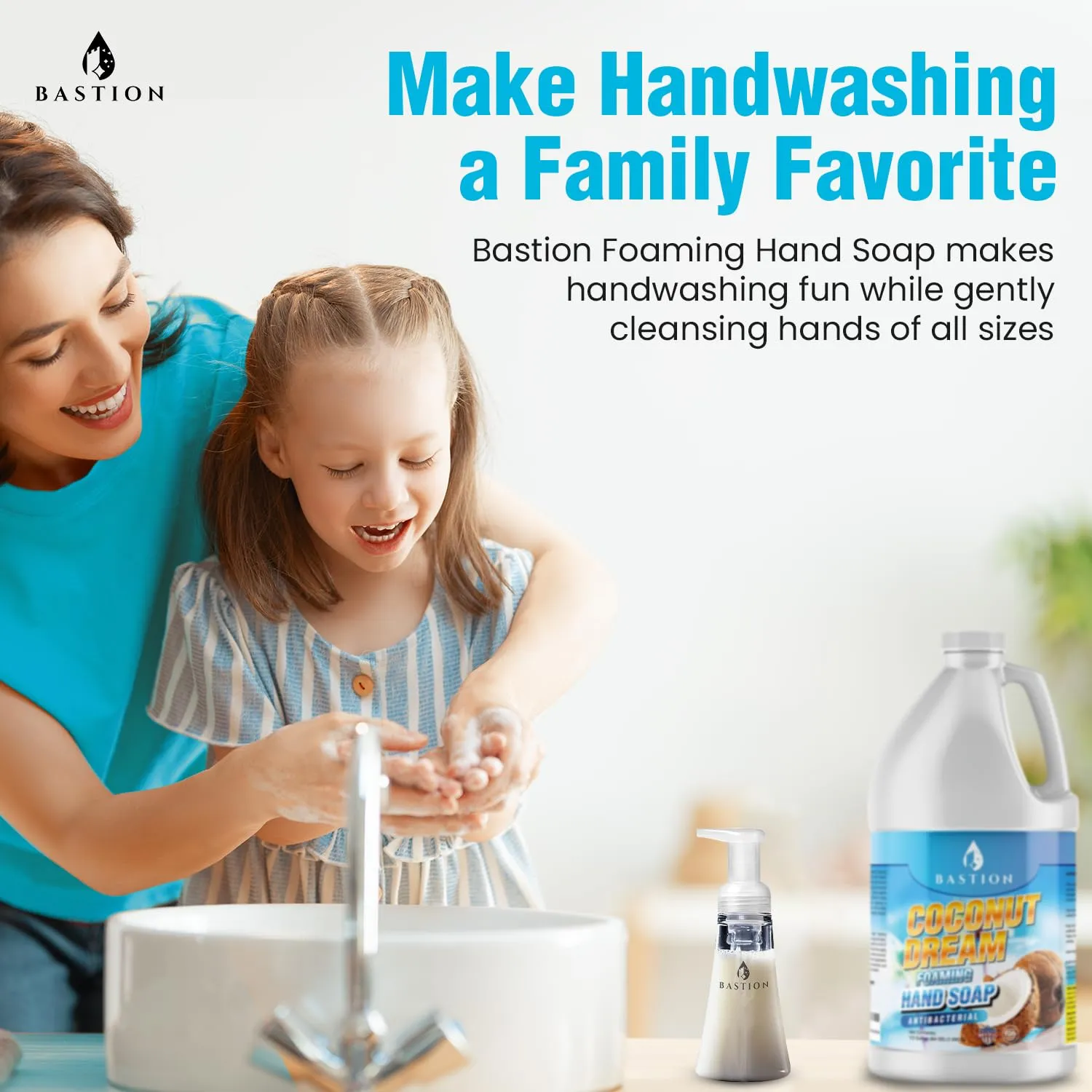 Bastion Antibacterial Foaming Hand Soap - Coconut Dream Hand Wash - Bulk 1/2 Gallon (64 oz) Refill Jug. Coconut Dream Scented. Non-toxic. Made in the USA.(Foaming Dispenser Required)