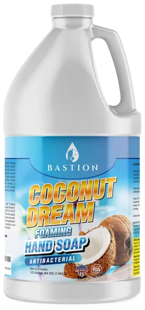 Bastion Antibacterial Foaming Hand Soap - Coconut Dream Hand Wash - Bulk 1/2 Gallon (64 oz) Refill Jug. Coconut Dream Scented. Non-toxic. Made in the USA.(Foaming Dispenser Required)