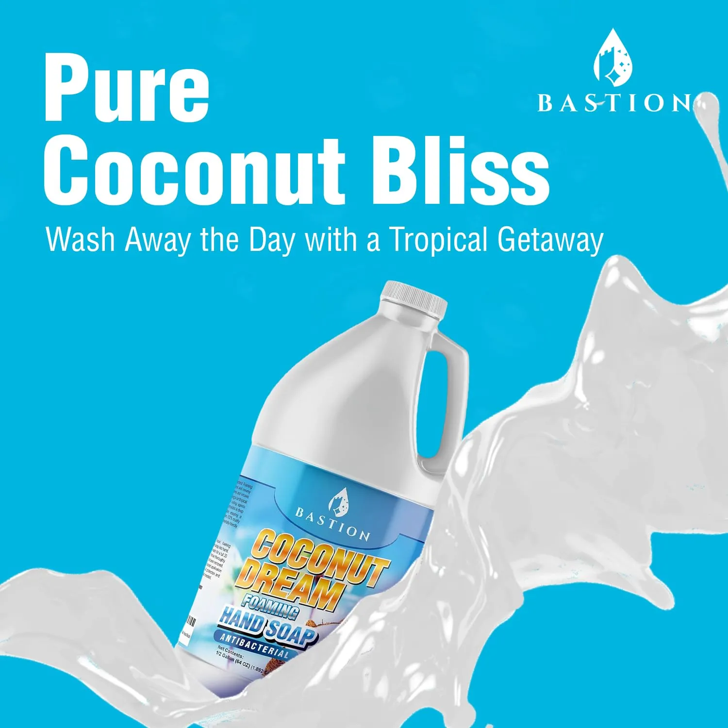 Bastion Antibacterial Foaming Hand Soap - Coconut Dream Hand Wash - Bulk 1/2 Gallon (64 oz) Refill Jug. Coconut Dream Scented. Non-toxic. Made in the USA.(Foaming Dispenser Required)
