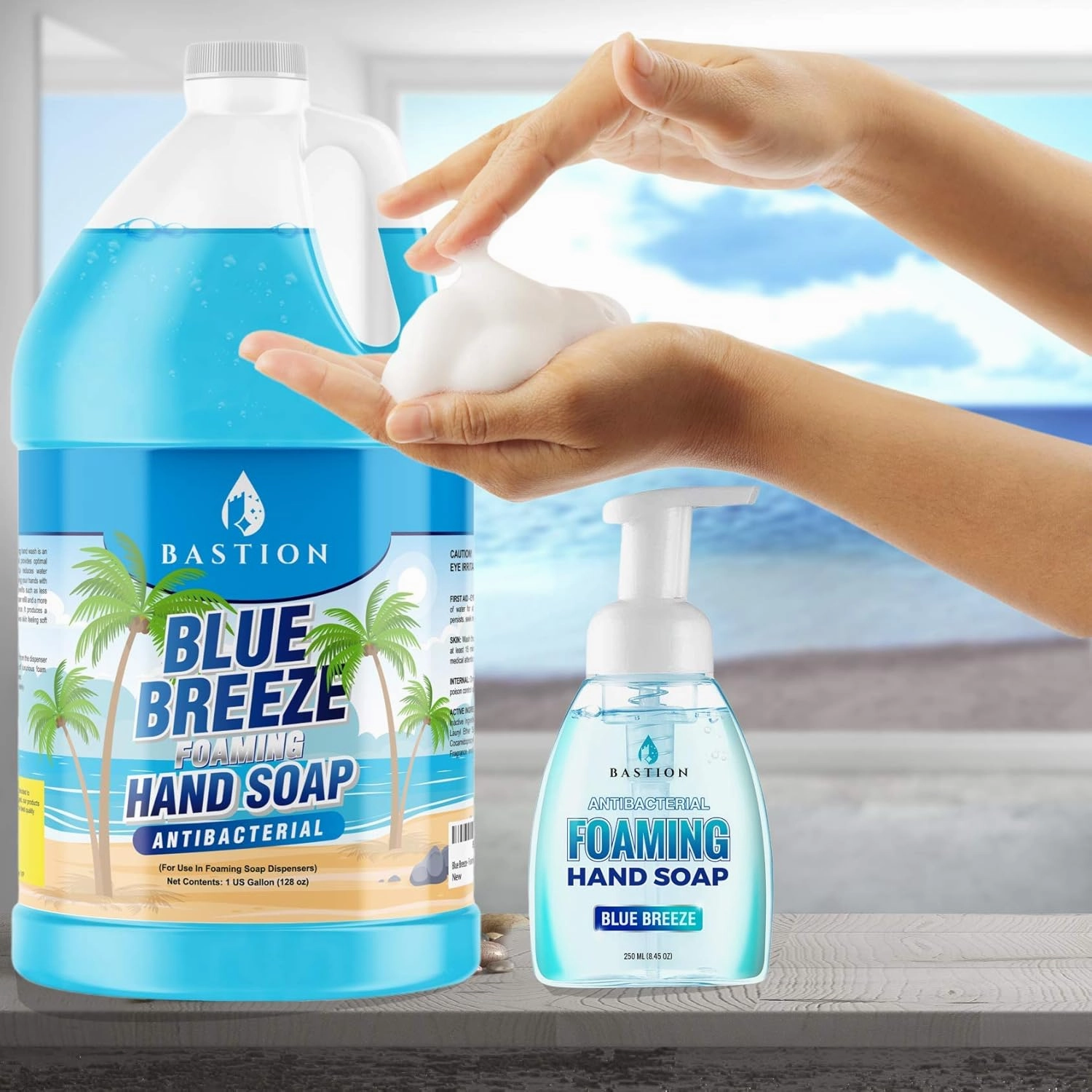 Bastion Blue Breeze Antibacterial Foaming Hand Soap Bulk Refill – 1 Gallon (128 oz) Rich Lather, Moisturizing Formula – Washes Away Germs & Bacteria – Refreshing Clean Scent for Foaming Dispensers