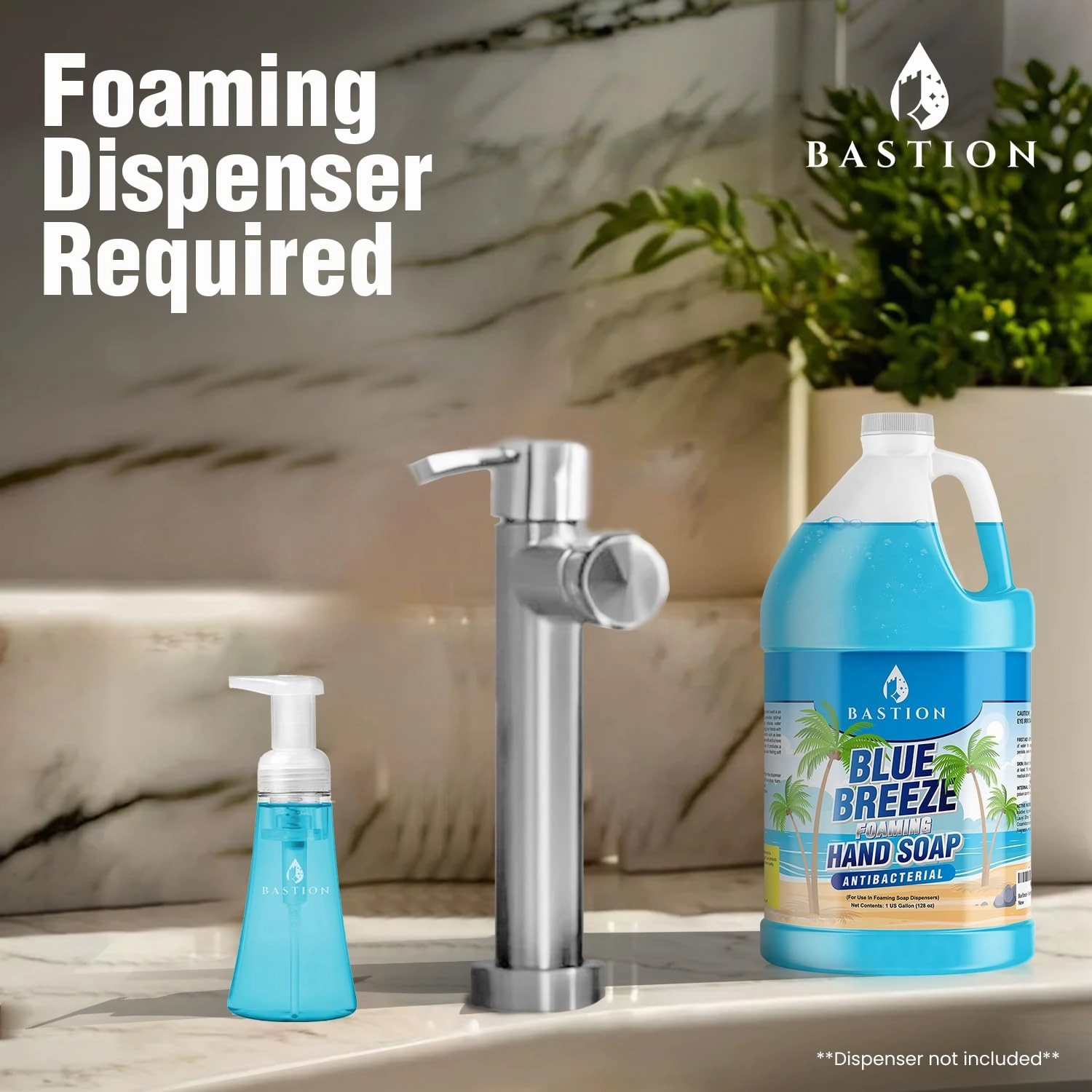 Bastion Blue Breeze Antibacterial Foaming Hand Soap Bulk Refill – 1 Gallon (128 oz) Rich Lather, Moisturizing Formula – Washes Away Germs & Bacteria – Refreshing Clean Scent for Foaming Dispensers
