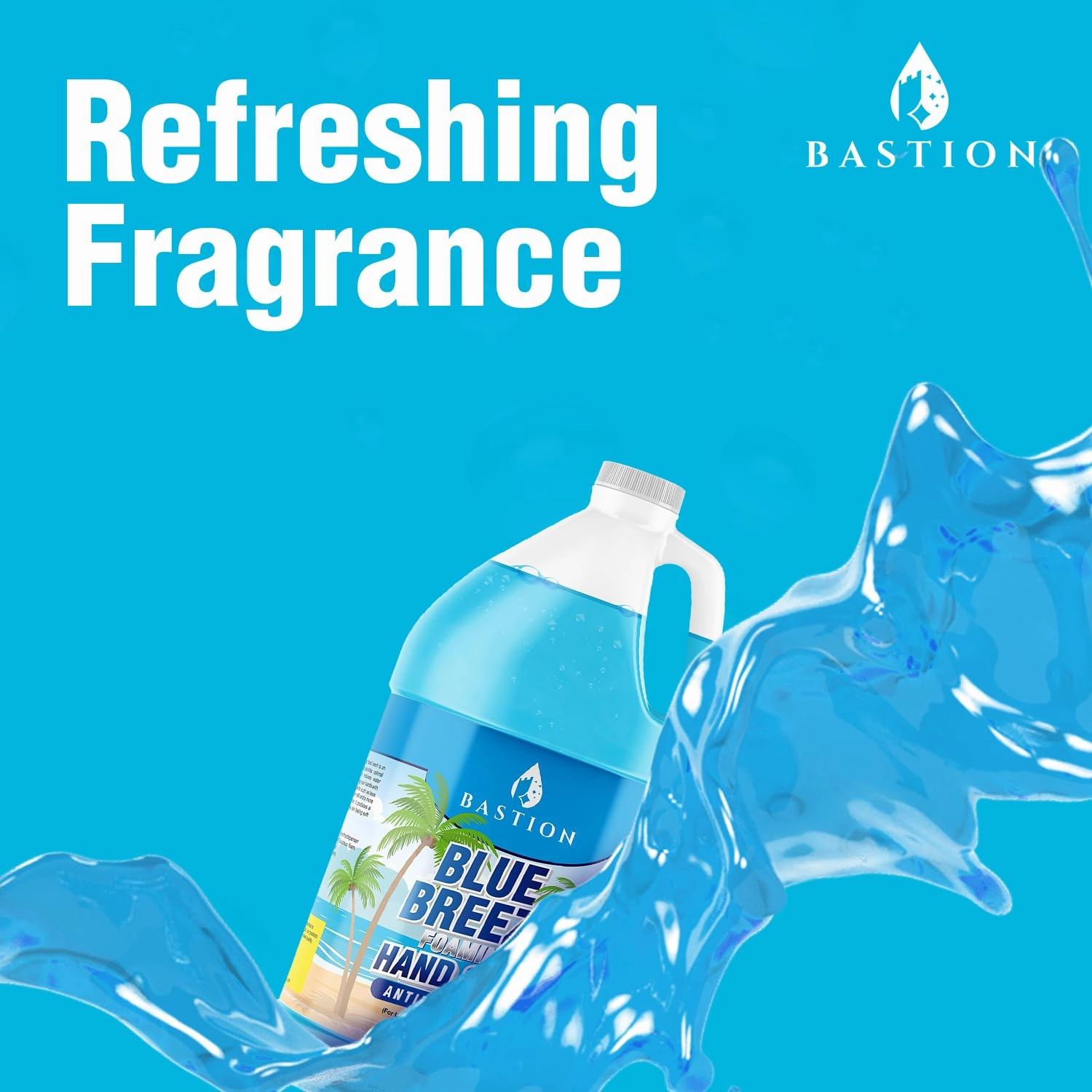 Bastion Blue Breeze Antibacterial Foaming Hand Soap Bulk Refill – 1 Gallon (128 oz) Rich Lather, Moisturizing Formula – Washes Away Germs & Bacteria – Refreshing Clean Scent for Foaming Dispensers