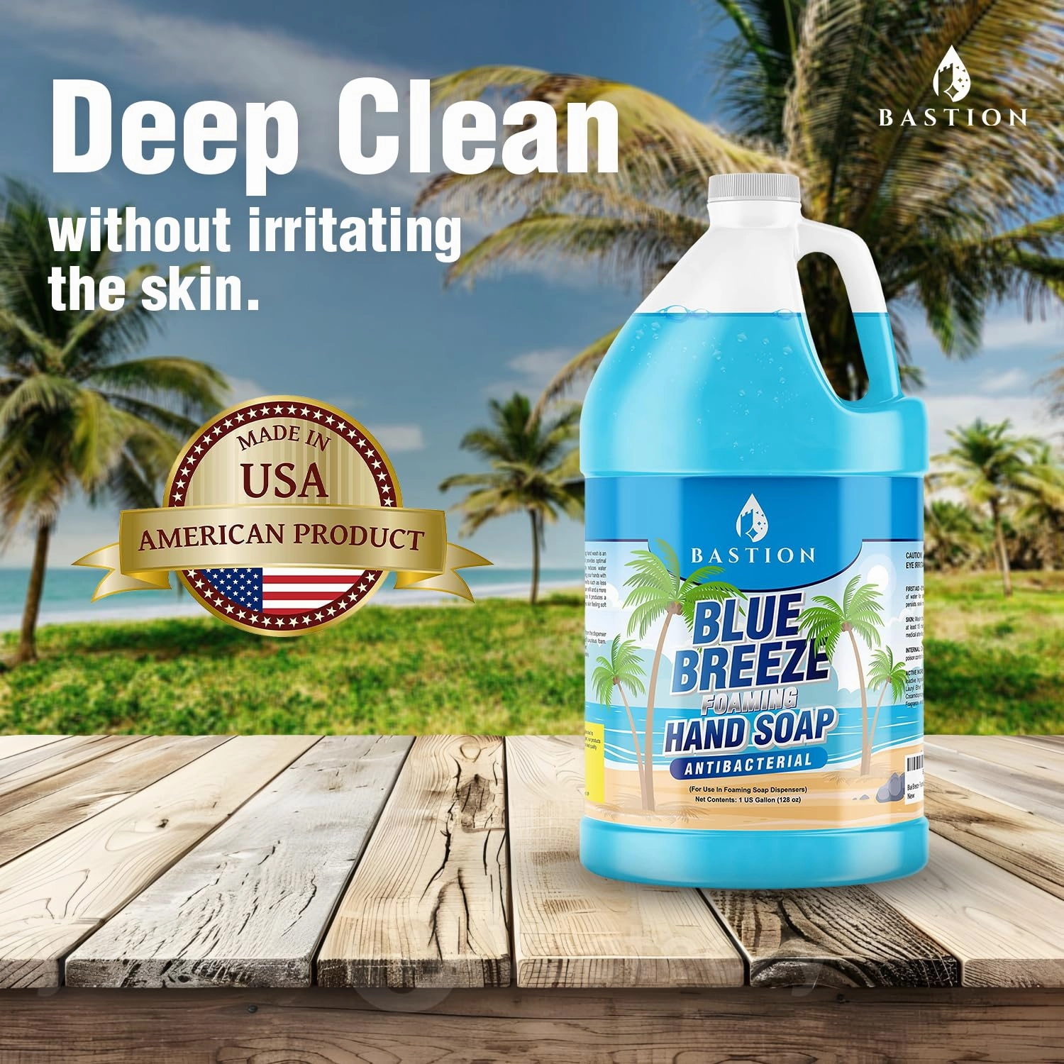 Bastion Blue Breeze Antibacterial Foaming Hand Soap Bulk Refill – 1 Gallon (128 oz) Rich Lather, Moisturizing Formula – Washes Away Germs & Bacteria – Refreshing Clean Scent for Foaming Dispensers