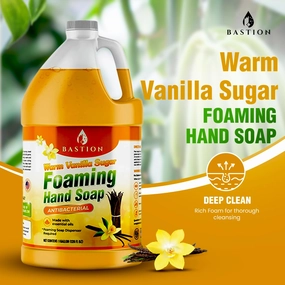 Bastion Foaming Hand Soap - Foam Hand Wash Refill for Bath And Body Works, Dial, Method, Michel, JR Watkins, Dove - Warm Vanilla Sugar w/Essential Oils Bulk Bottle 4 X Gallons (512 0z.)