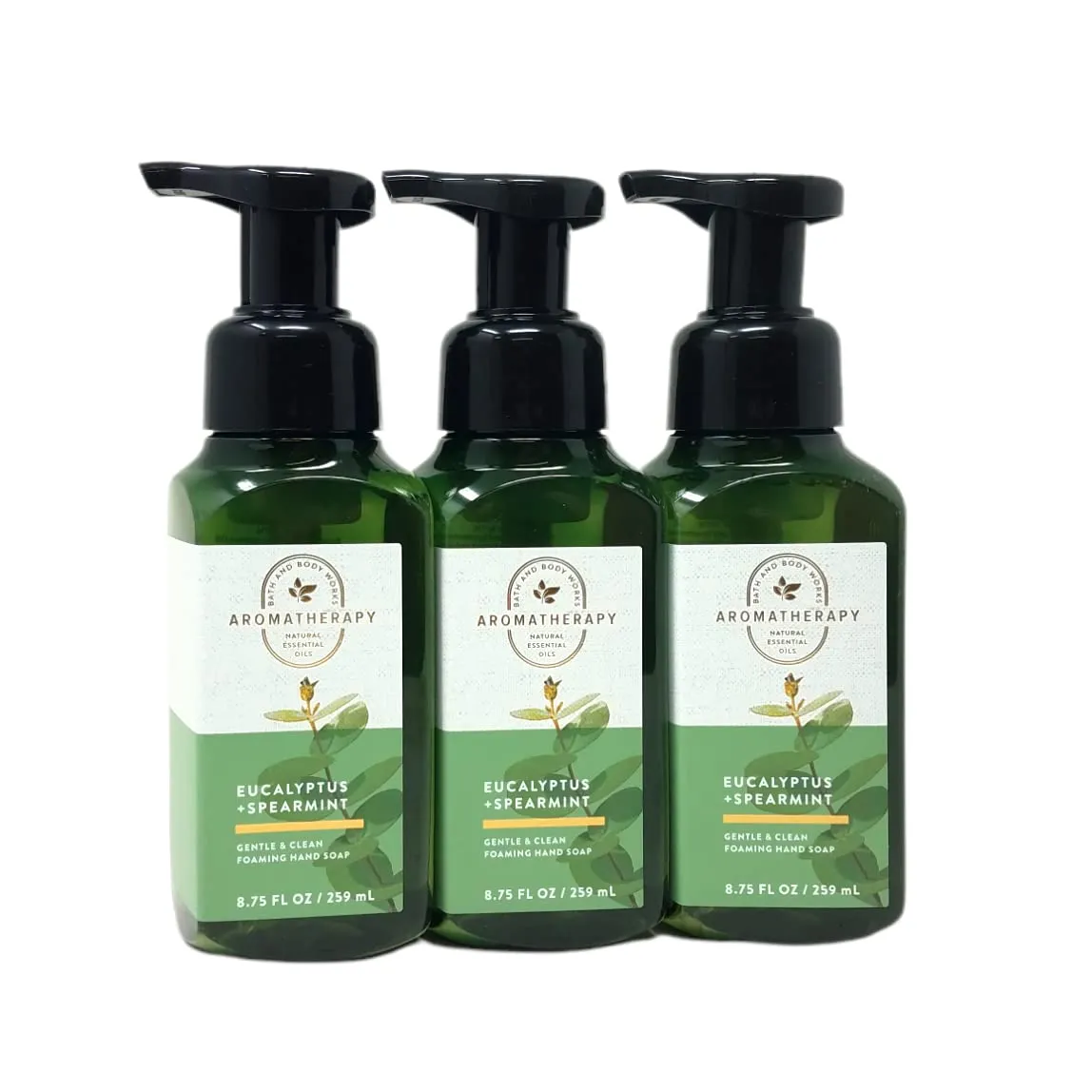 Bath & Body Works Aromatherapy Stress Relief Eucalyptus Spearmint Gentle Foaming Hand Soap 8.75 fl.oz Set of 3