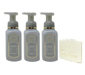 Bath & Body Works Bright Autumn Sky 3 Pack Gentle Foaming Hand Soap Bundle with a Natural Oats Sample Soap