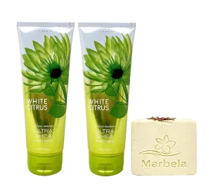 Bath & Body Works White Citrus 2 Pack Body Cream Set with a Creamy Rose Bar Soap - Full Size