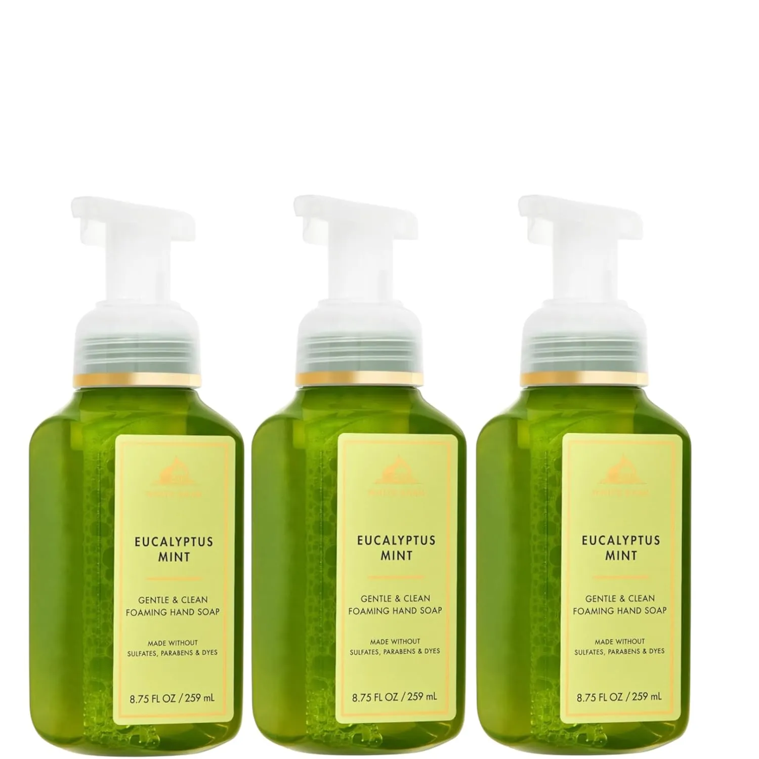 Bath and Body FRESH AND BRIGHT Hand Soaps - Set of 3 Gentle Foaming/Gel Soaps (Eucalyptus Mint)