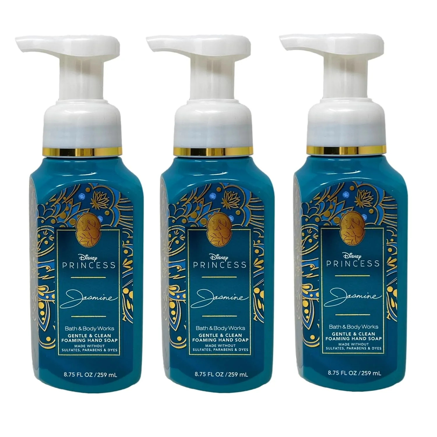 Bath and Body Work Limited Edition Princess Collection Jasmine 3 Piece Gentle & Clean Foaming Hand Soap Bundle - 8.75 fl oz / 259 mL each
