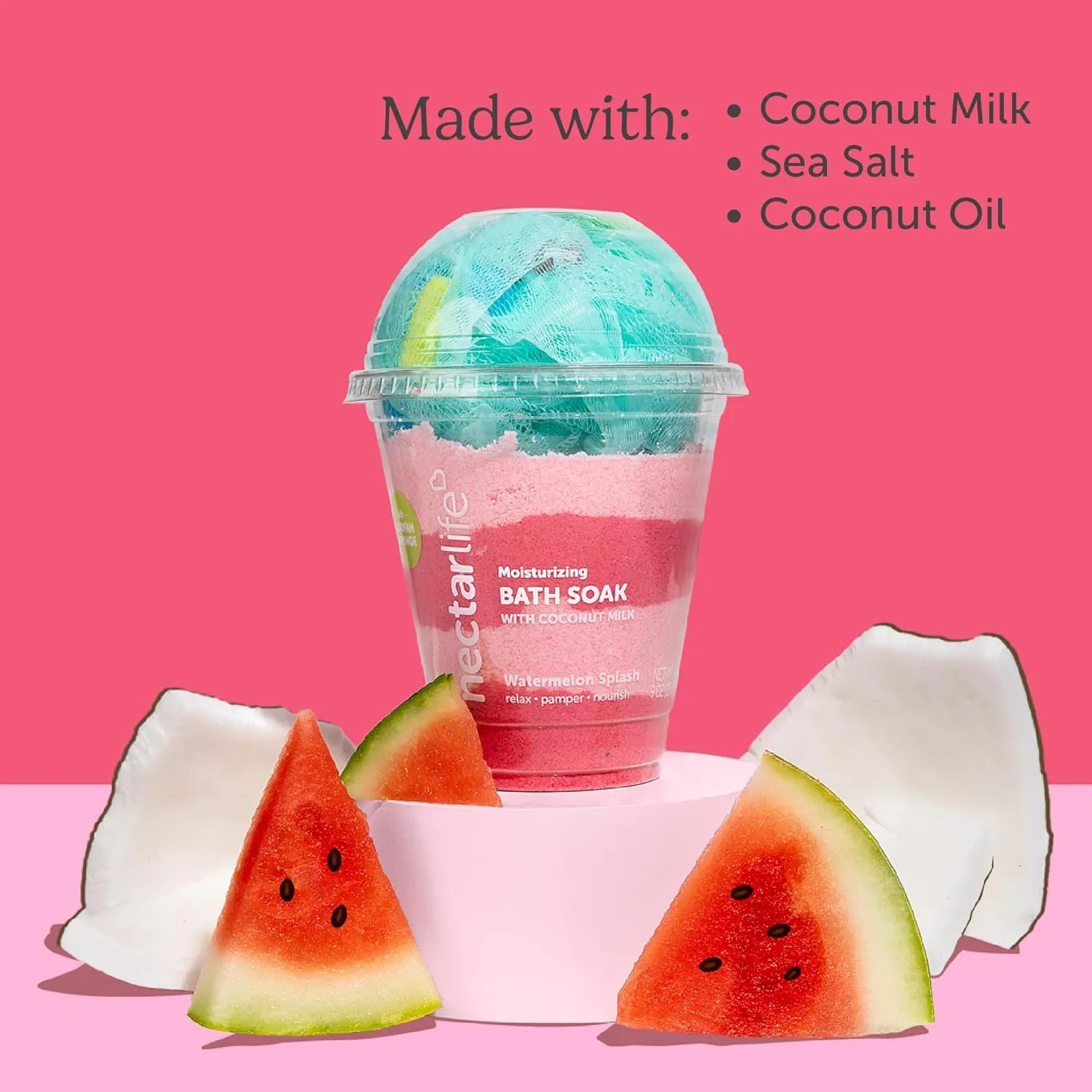 Bath Soak, Salt Bath, Bubble Bath, Natural Detox Foaming Body Soak, Foot Soak, Vegan Body Skin Care, 9 oz. (Watermelon)