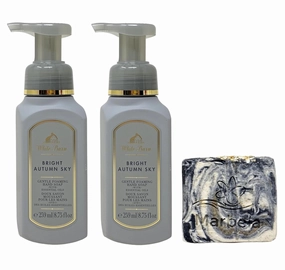 Bath & Body Works Bright Autumn Sky 2 Pack Gentle Foaming Hand Soap Bundle with a Charcoal Scrub Bar Soap