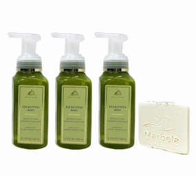 Bath & Body Works Eucalyptus Mint 3 Pack Gentle Foaming Hand Soap Bundle with a Natural Oats Sample Soap