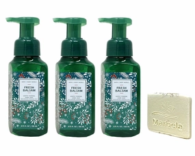 Bath & Body Works Fresh Balsam 3 Pack Gentle Foaming Hand Soap Bundle with a Natural Oats Sample Soap