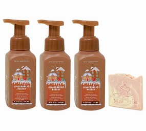 Bath & Body Works Gingerbread Bakery 3 Pack Gentle & Clean Foaming Hand Soap Bundle with a Himalayan Salts Springs Sample Soap