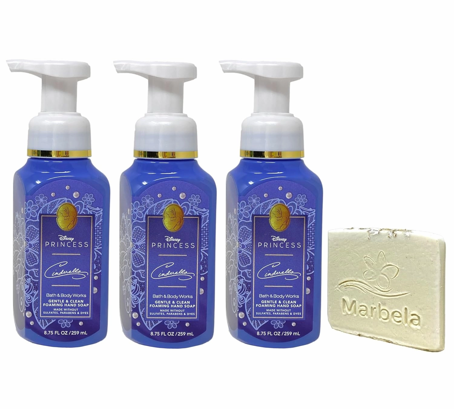 Bath & Body Works Limited Edition Princess Collection Cinderella 3 Pack Gentle & Clean Foaming Hand Soap Bundle with a Natural Oats Sample Soap