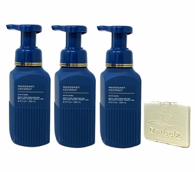 Bath & Body Works Mahogany Coconut 3 Pack Gentle & Clean Foaming Hand Soap Bundle with a Natural Oats Sample Soap