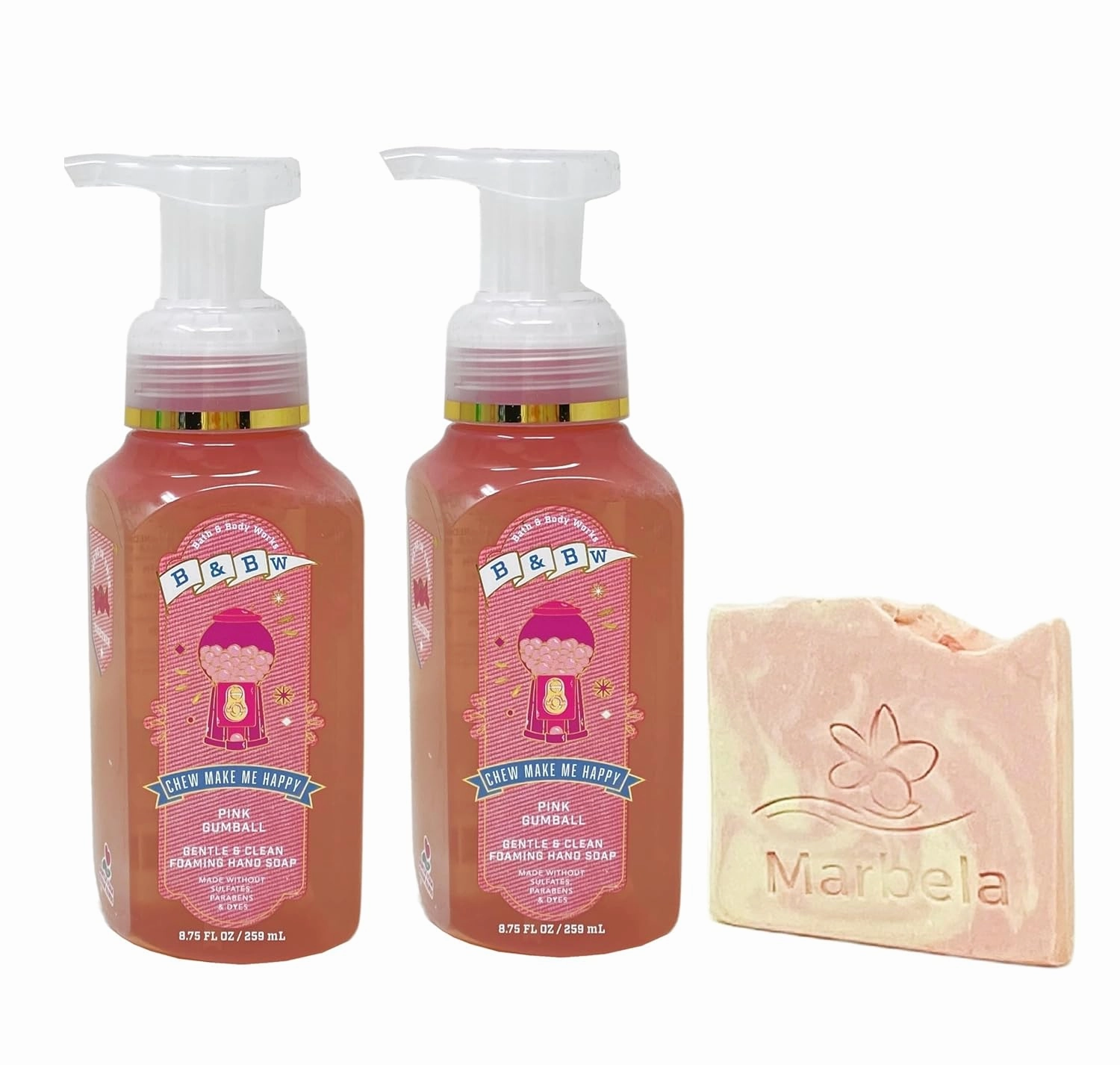 Bath & Body Works Pink Gumball 2 Pack Gentle & Clean Foaming Hand Soap Bundle with a Himalayan Salts Springs Sample Soap