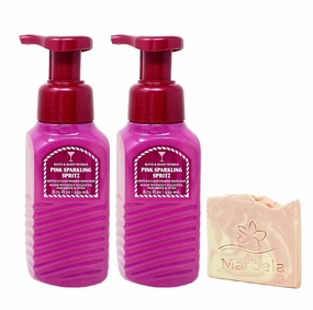 Bath & Body Works Pink Sparkling Spritz 2 Pack Gentle & Clean Foaming Hand Soap Bundle with a Himalayan Salts Springs Sample Soap