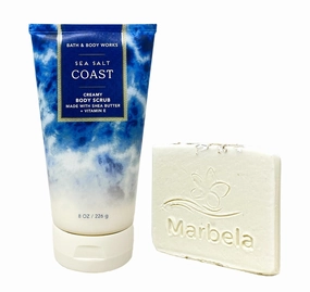 Bath & Body Works Sea Salt Coast Body Scrub with a Natural Oats Sample Soap - Full Size