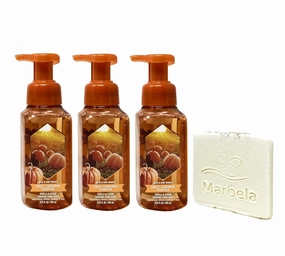 Bath & Body Works Sweet Cinnamon Pumpkin 3 Pack Gentle Foaming Hand Soap Bundle with a Natural Oats Sample Soap