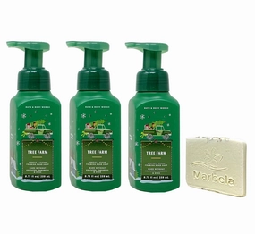 Bath & Body Works Tree Farm 3 Pack Gentle & Clean Foaming Hand Soap Bundle with a Natural Oats Sample Soap