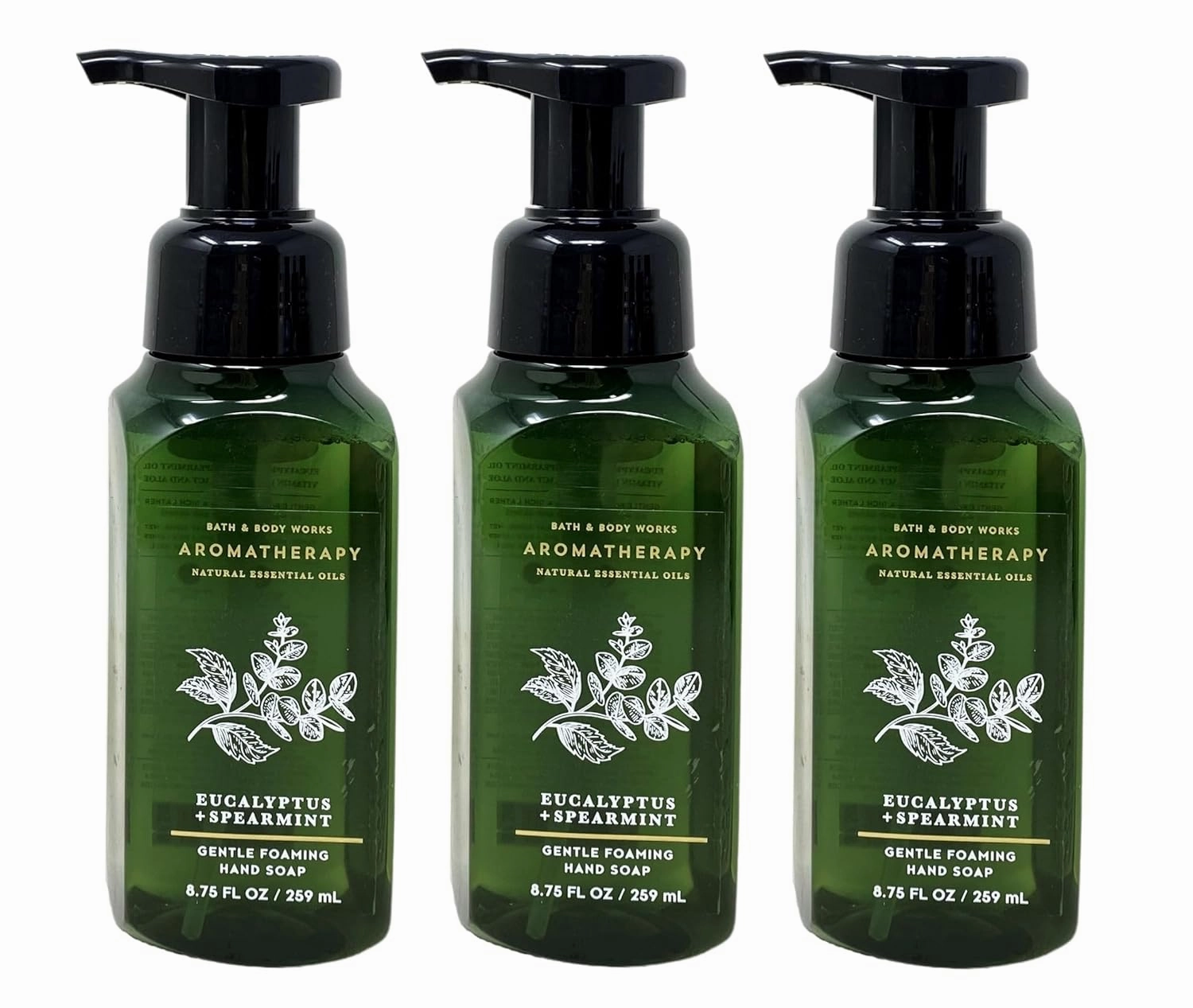 Bath and Body Work Aromatherapy EUCALYPTUS   SPEARMINT Gentle Foaming Hand Soap Bundle - Lot of 3-8.75 fl oz / 259 mL each, green