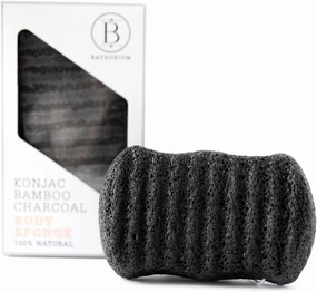 Bathorium Konjac Bamboo Charcoal Body Sponge, Natural Exfoliating & Cleansing Sponge, 100% Plant-Based, Ideal for Sensitive Skin & Daily Use, 1 Sponge