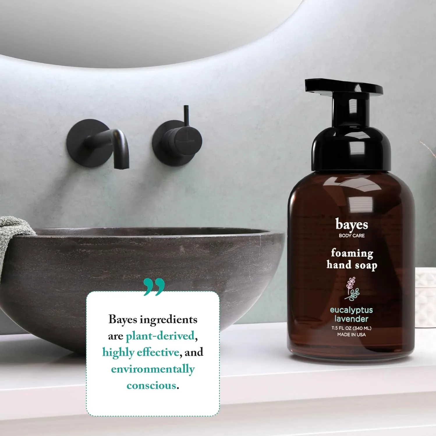Bayes Foaming Hand Soap - Aromatic and Nourishing Hand Wash, Infused with Essential Oils - USDA Certified Biobased - 11.5 Ounce, Lemon Basil, 3 Pack