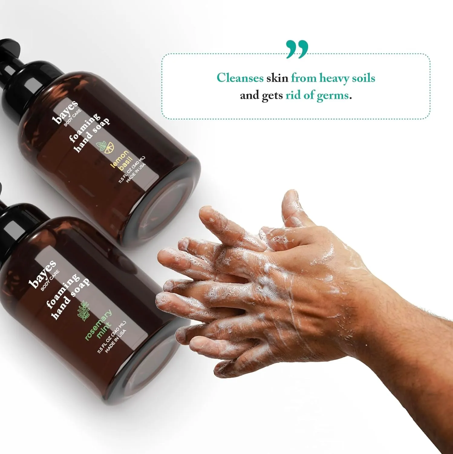 Bayes Foaming Hand Soap - Aromatic and Nourishing Hand Wash, Infused with Essential Oils - USDA Certified Biobased - 11.5 Ounce, Lemon Basil, 3 Pack