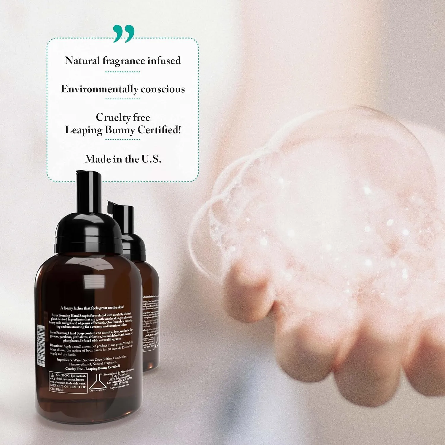 Bayes Foaming Hand Soap - Aromatic and Nourishing Hand Wash, Infused with Essential Oils - USDA Certified Biobased - 11.5 Ounce, Lemon Basil, 3 Pack