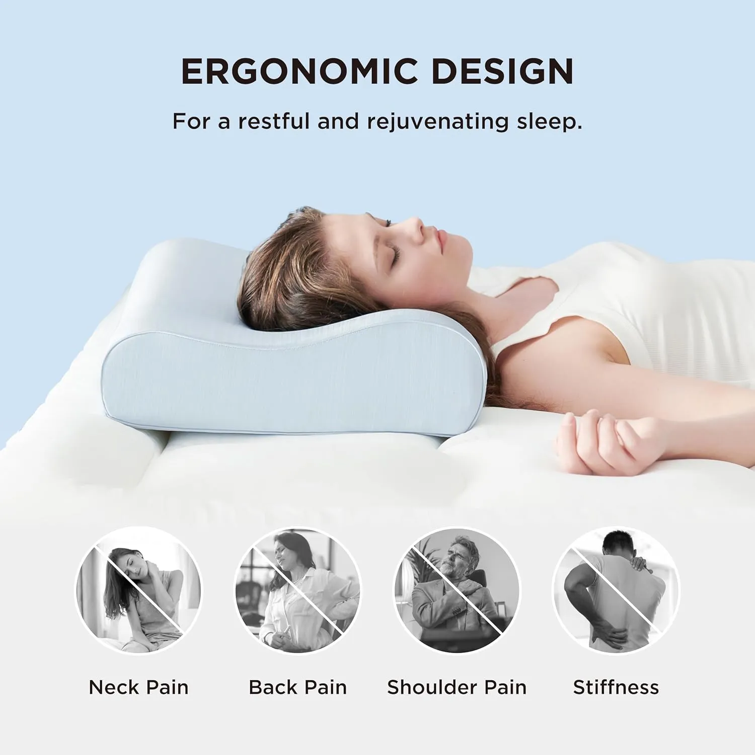 Bedsure Cervical Neck Pillow for Sleeping, Odorless Memory Foam with Cool-Touch Ice Pillowcases, Ergonomic Contour Pain Relief, Dorm Neck Support Pillows for Side, Back, Stomach Sleepers