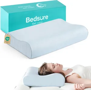 Bedsure Cervical Neck Pillow for Sleeping, Odorless Memory Foam with Cool-Touch Ice Pillowcases, Ergonomic Contour Pain Relief, Dorm Neck Support Pillows for Side, Back, Stomach Sleepers