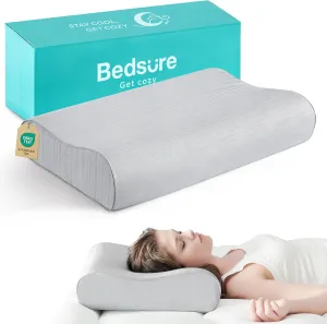 Bedsure Cervical Neck Support Pillow for Sleeping, Ergonomic Odorless Memory Foam Cervical Contour Pillow for Side, Back Sleepers, Stomach Sleeper