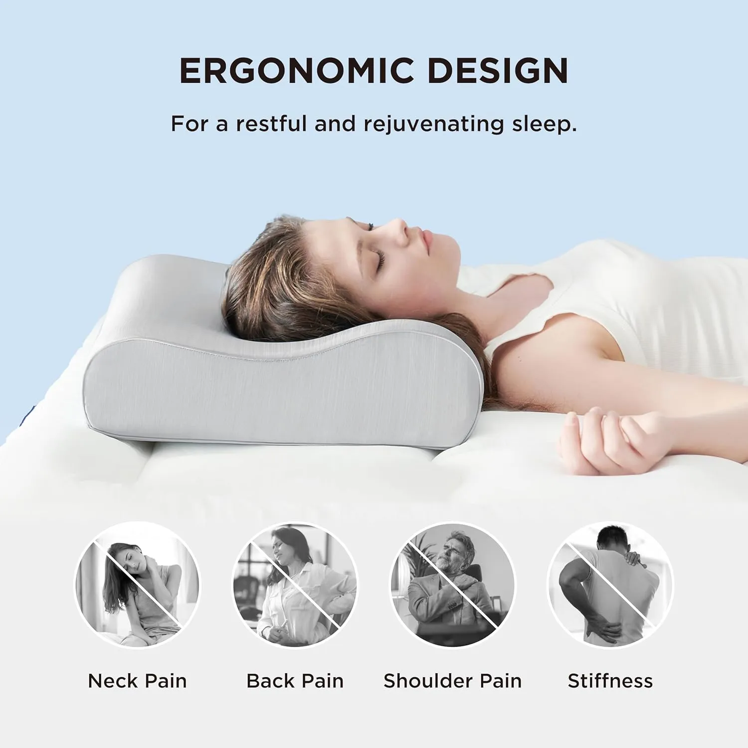 Bedsure Cervical Neck Support Pillow for Sleeping, Ergonomic Odorless Memory Foam Cervical Contour Pillow for Side, Back Sleepers, Stomach Sleeper