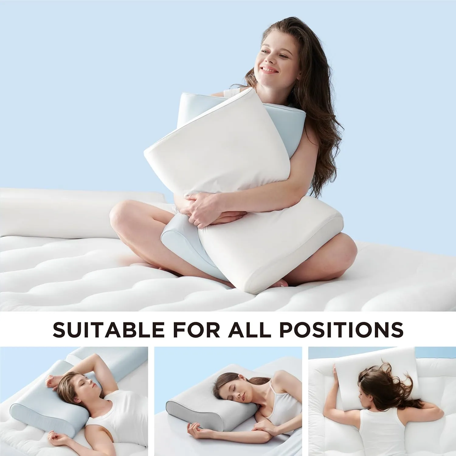 Bedsure Cervical Neck Support Pillow for Sleeping, Ergonomic Odorless Memory Foam Cervical Contour Pillow for Side, Back Sleepers, Stomach Sleeper