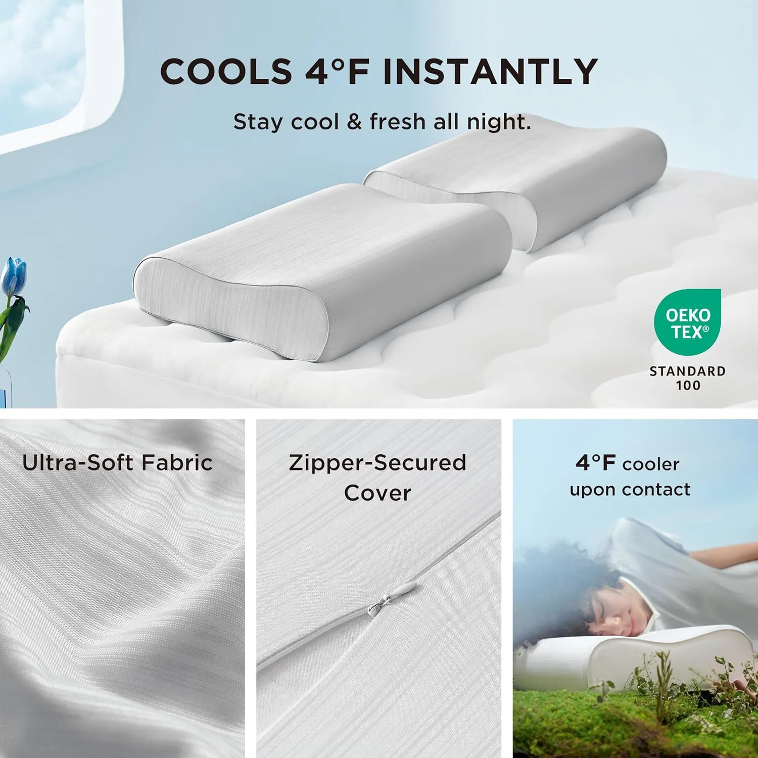 Bedsure Cervical Neck Support Pillow for Sleeping, Ergonomic Odorless Memory Foam Cervical Contour Pillow for Side, Back Sleepers, Stomach Sleeper
