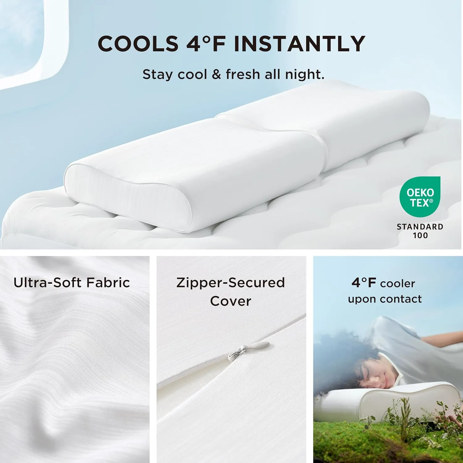 Bedsure Pillow for Neck Pain Relief - Ergonomic Odorless Memory Foam Cervical Contour Neck Support Orthopedic Pillow for Side, Back, Stomach Sleeper