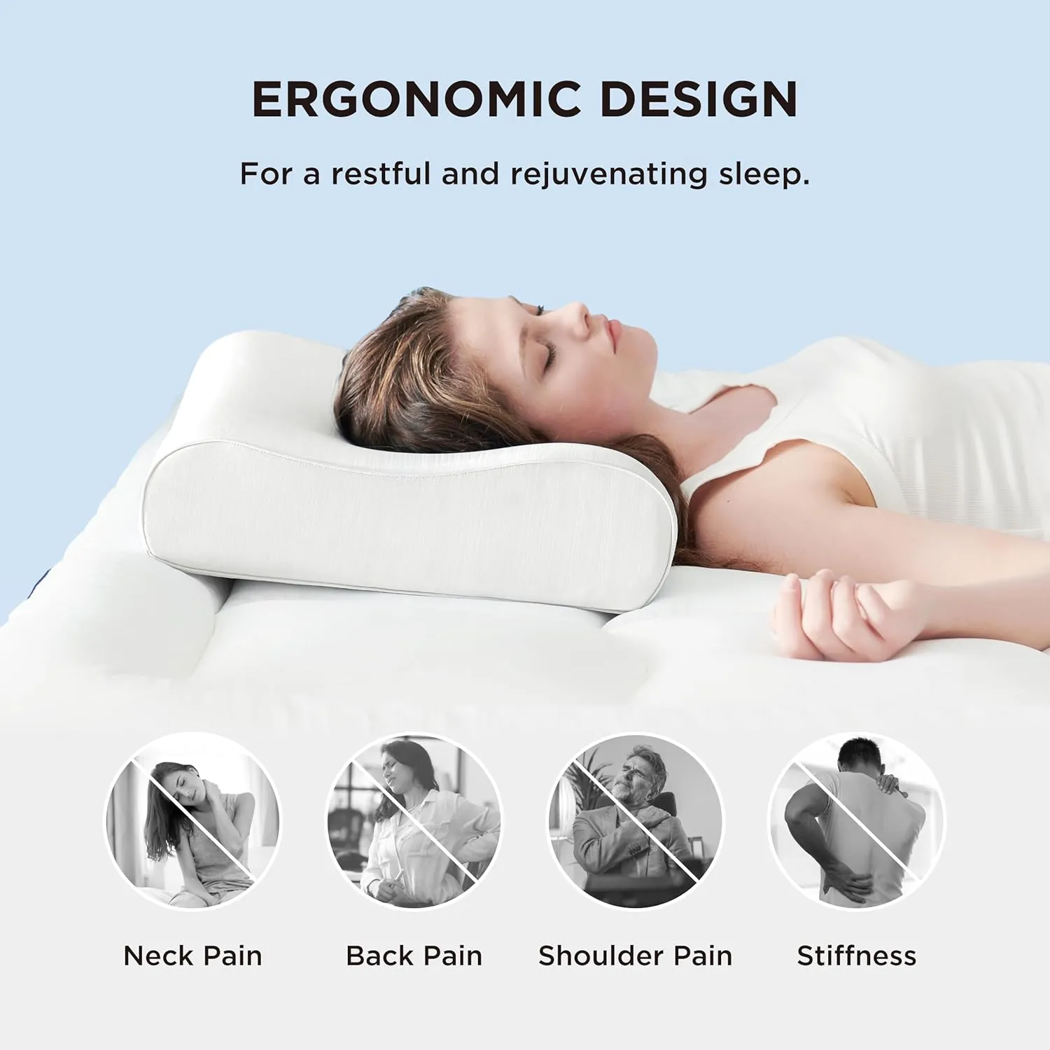 Bedsure Pillow for Neck Pain Relief - Ergonomic Odorless Memory Foam Cervical Contour Neck Support Orthopedic Pillow for Side, Back, Stomach Sleeper