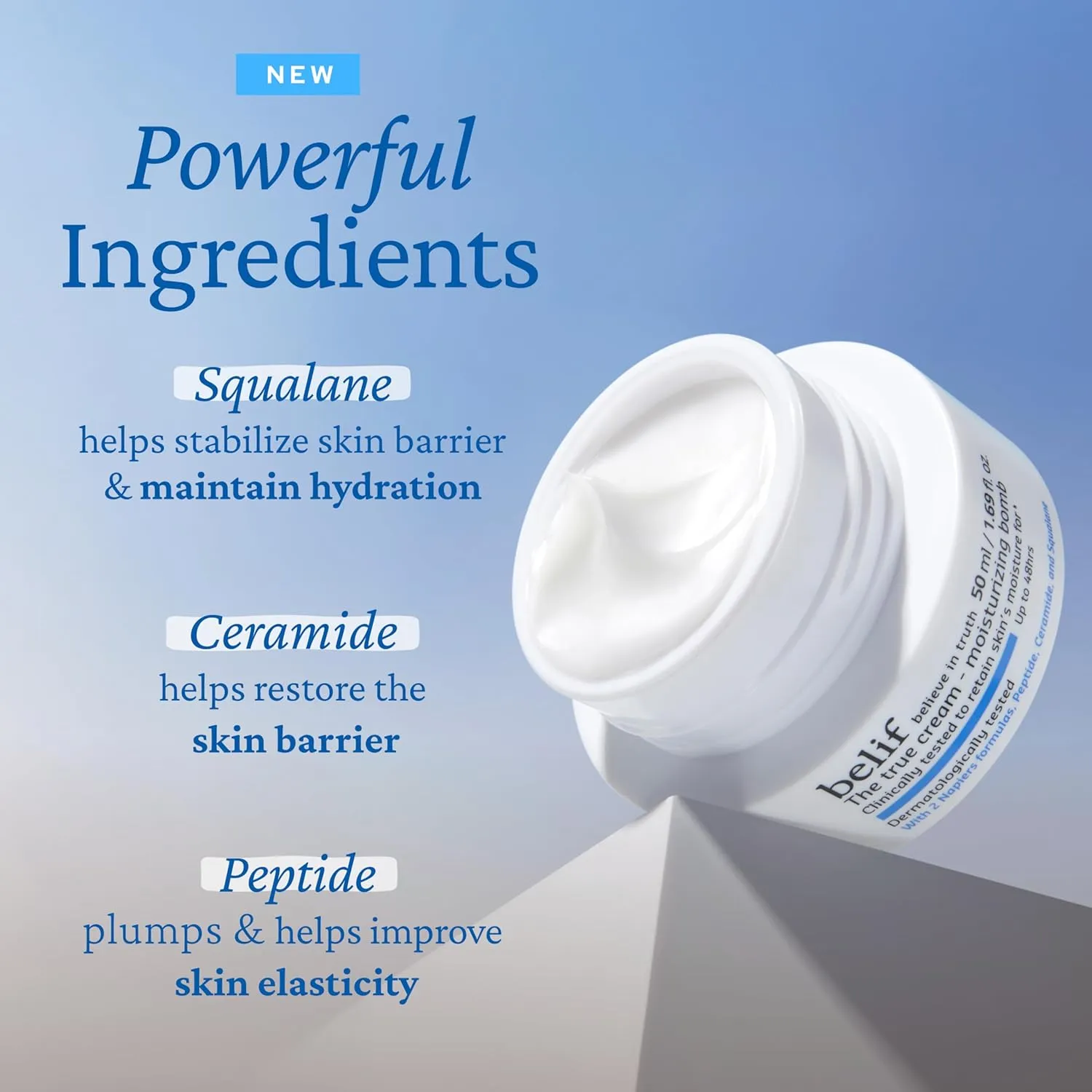 belif Moisturizing Bomb – Daily Ceramide Moisturizer with Peptide & Squalane, 48hr Hydration & Anti-Aging Cream, Milky & Lightweight, Restores Skin Barrier, Korean Skincare, 1.68 fl oz (50ml)