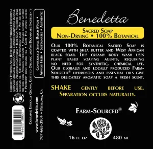 Benedetta Natural Sacred Soap - Lye-Free Body Wash, Cleanser, & Moisturizing Bath Gel Made with Fair-Trade Shea Butter & West African Black Soap for Dry & Sensitive Skin – 16 fl oz Fresh Scent