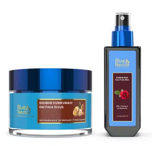 Blue Nectar Walnut Gel Scrub for Deep Exfoliation (1.7 Fl Oz) Natural Rose Face Toner for Glowing Skin & Pore Tightening(3.38Fl Oz)