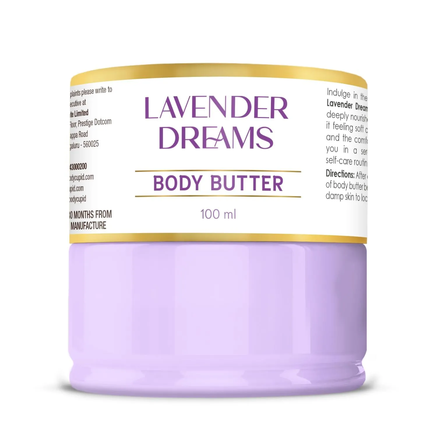 Body Cupid Lavender Dreams Body Butter | Long-lasting Hydration with Lavender Extract, Shea Butter & Kokum Butter | Soothing and Moisturizing | 100 ml