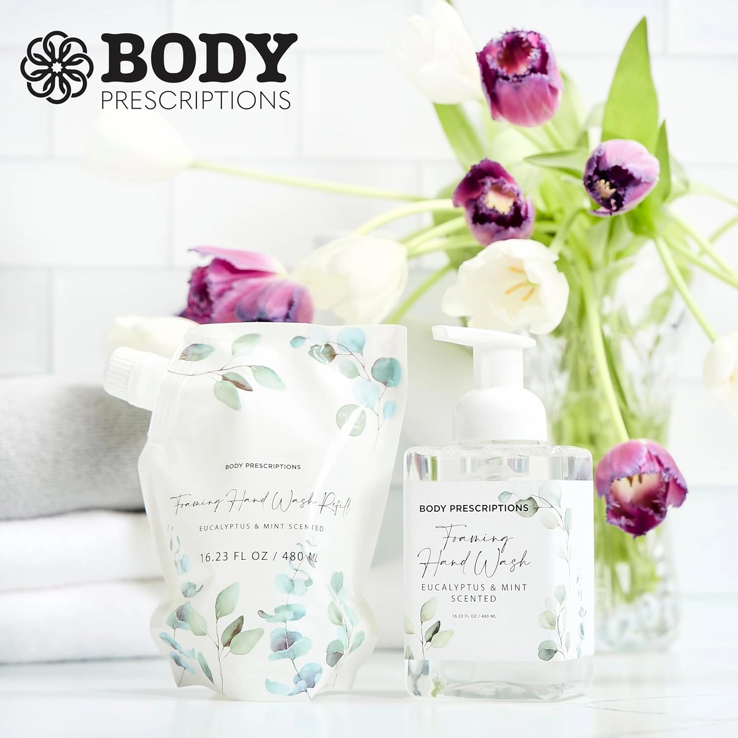 Body Prescriptions Gentle Deep Cleansing for Soft Clean Hands, Foaming Hand Soap, Eucalyptus and Mint