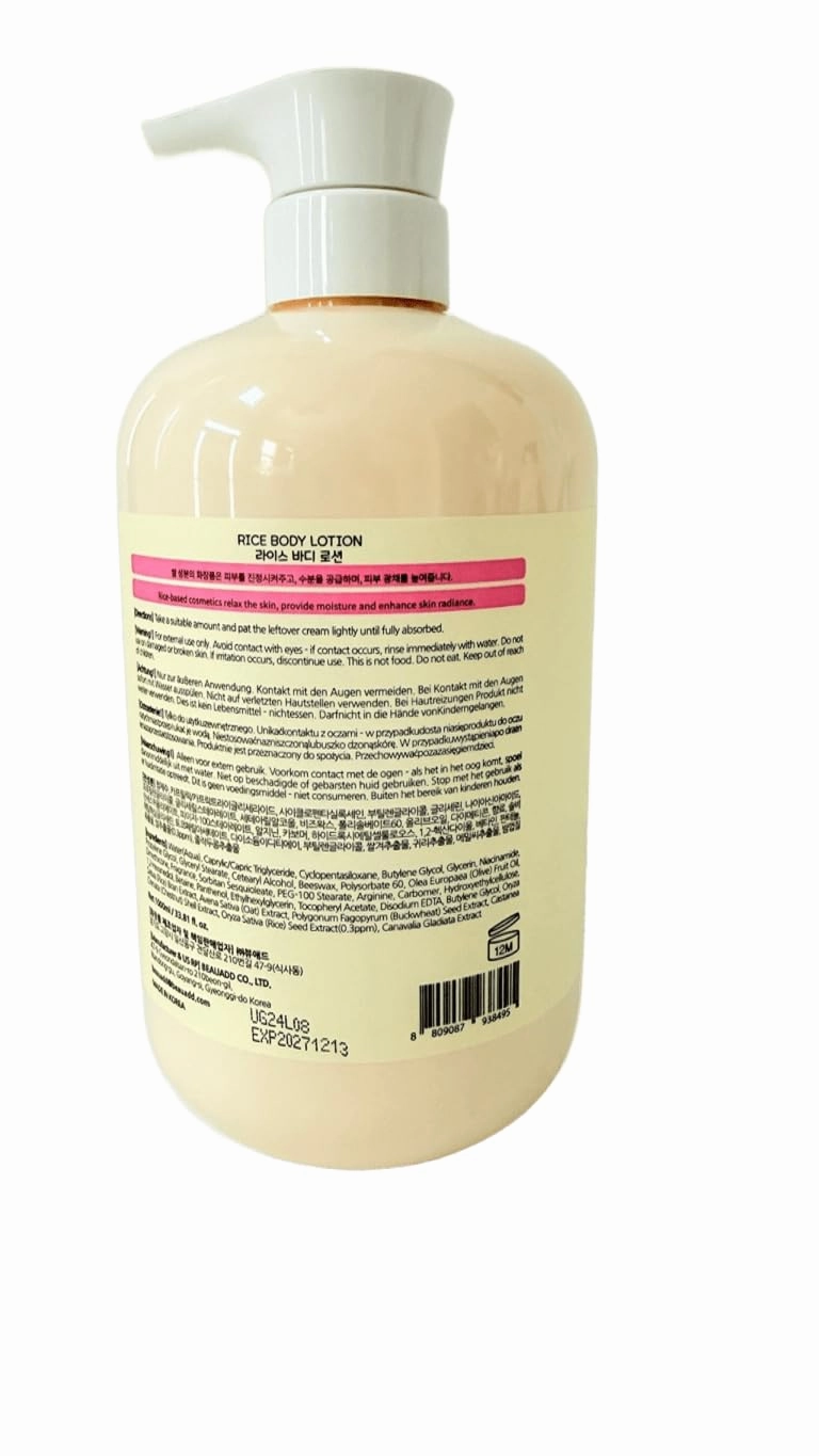 Bonny Hill Rice Body Lotion, JUMBO SIZE 1000ml/33.81 fl. oz with Pump Dispenser (Body Lotion)