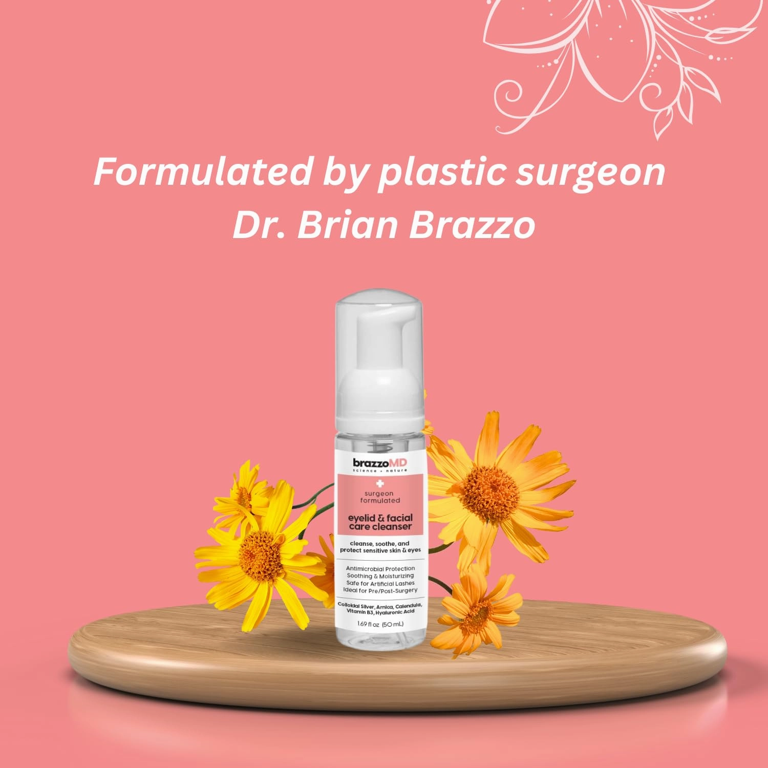 brazzoMD Eyelid and Facial Care Cleanser - Soothing and Moisturizing - Safe for Artificial Lashes - Ideal for Pre/Post-Surgery - 1.69 fl oz (50mL)